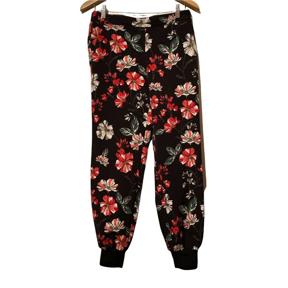 Express Black & Red Floral‎ High Waist Ankle Pants Size Small ~ Side Pockets